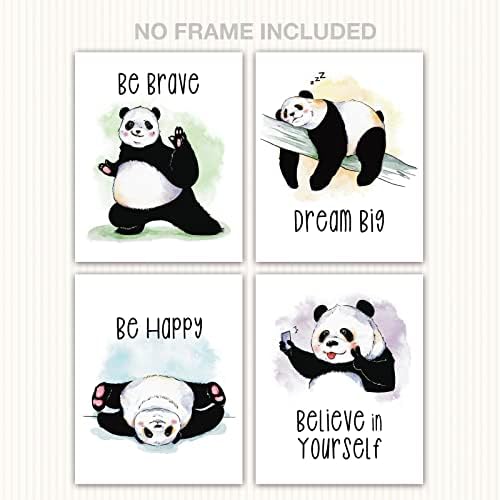 SWITHOM Inspiráló Wall Art - Készlet 4 vicces Panda Fali Dekoráció Hálószoba, Paintlig 8X10 hüvelykes keret nélküli Motivációs Idézet