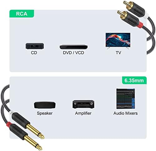 A J&D Kettős 1/4 hüvelyk TS Kettős RCA Sztereó Audio Interconnect Kábel, Aranyozott Audiowave Sorozat 2X 6.35 mm-es Férfi TS 2 RCA Férfi