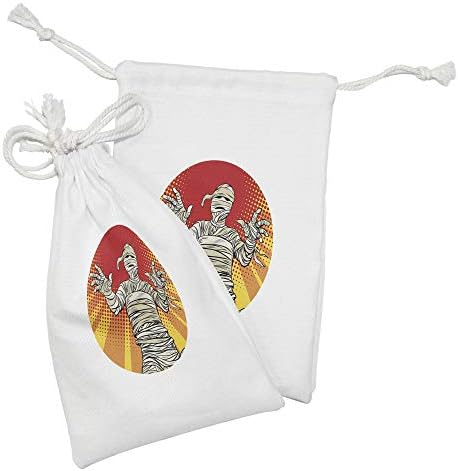 Ambesonne Halloween Szövet táska 2, Egyiptomi Múmia Karakter Sugarak, valamint Halftone Pontok Retro Pop Art, Kis Zsinórral Táska Pipere