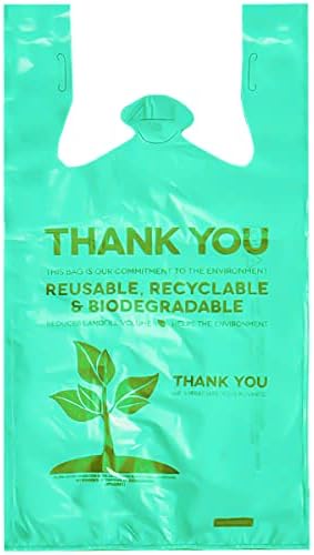 Csomag 500 biológiailag Lebomló Zacskók fogantyúval T-Shirt Táskák Köszönöm biológiailag Lebomló Műanyag bevásárlótáskák Környezetbarát Zöld