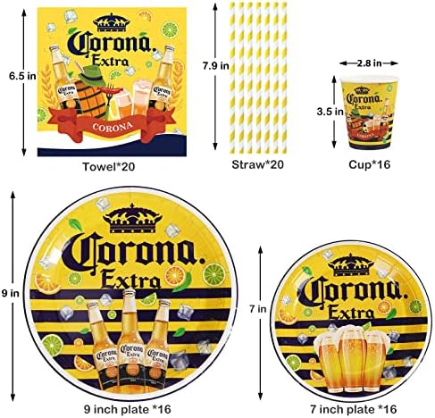 Corona Sör, Party Kellékek, Corona Sört Téma Asztali Készlet, Beleértve a Tányér, Pohár, Szívószál Szalvétát Corona Sört egy