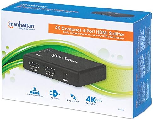 Manhattan Termékek 4K 4-Port Kompakt VÁLTÓÁRAMÚ HDMI Splitter, 1 4, UHD felbontású (4K@30Hz), Fekete