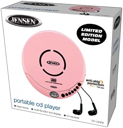 Jensen Hordozható CD-120 Hordozható Személyi CD Lejátszó Kompakt 120 MP Anti-Skip CD-Lejátszó – Könnyű & Ütésálló Zene Lejátszó & FM