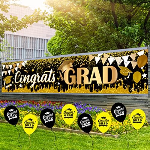Érettségi Udvaron Zászló Dekoráció Arany Hátteret Gratulálok Jeleket Érettségi Fotó Kellékek 2023 középiskolában Congrats Grad