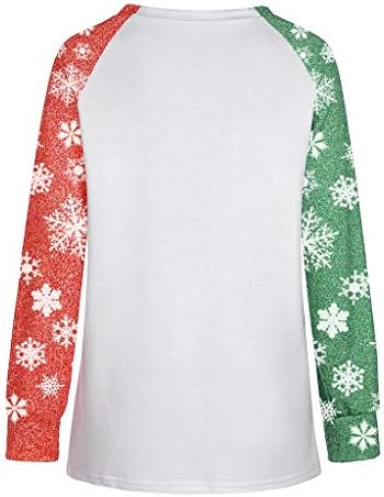 Dosoop Boldog Karácsonyt Színes Blokk Blúz, Női Laza karácsonyfa Levél Mintás Hosszú Ujjú Kerek Nyakú Sweatershirt