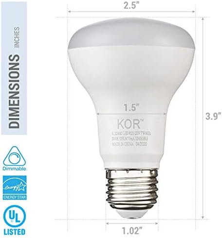 (6 darab) KOR 7W LED R20 Reflektor 5000K Fényes Fehér fénycső (50W Egyenértékű), Szabályozható, 525 Lumen, Standard E26 Bázis, BR20