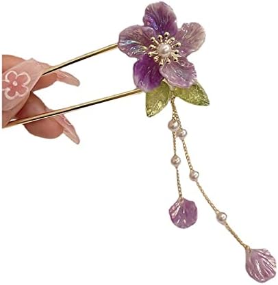 EYHLKM Lila Orchidea Gyöngy Virág Levelek Tassel Hajtű Temperamentum Egyszerű Tekercselt Hajtű (Szín : Egy, Méret : 13cm)