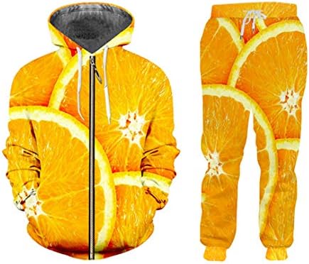 RWLOVE Divat Férfi Két Darab Sportruházat Öltöny 3D Nyomtatás Gyümölcs Narancssárga Kapucnis felső+Alkalmi Nadrág