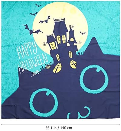 Amosfun Halloween Party terítő Nyomtatott Terítő Kastély Bat Minta Táblázat Fedezze Dekoráció Vacsora Felek Ünnepek (140x140cm) Party