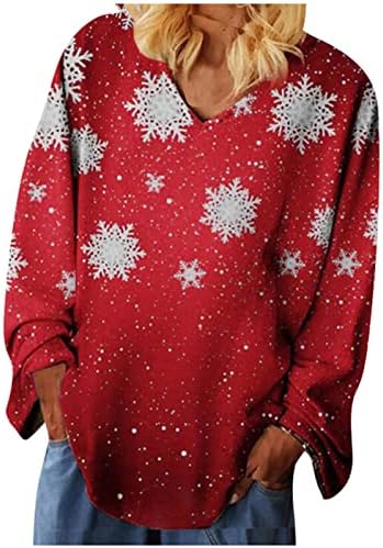 Camisas casuales de a manga larga para mujer de Maximum túnica Blusa con cuello en V de árbol de Navidad U1