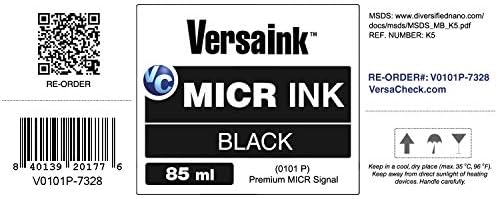 VersaInk-Nano Fekete MICR Tinta -85ml – Mágneses Festék Ellenőrizze, Nyomtatók vagy multifunkciós tintasugaras nyomtató - Magas színvonalú
