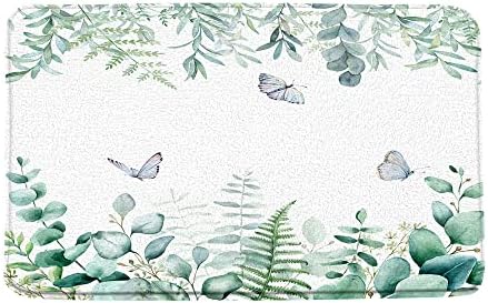 WUASDCS Zöld Levél Szőnyeg Akvarell Rózsaszín Virágos Eukaliptusz Zöld Botanikus Esztétikai Szőnyeg Mikroszálas Memória Hab Fürdőszoba, Konyha