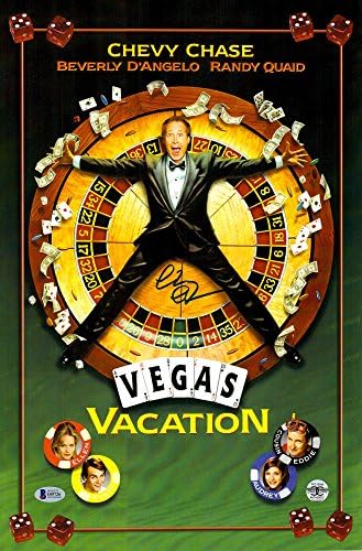 Chevy Chase Dedikált 12x 17 National Lampoon Vegas Vaction Film Poszter - BAS COA - Beckett Hitelesítés - Plakátok