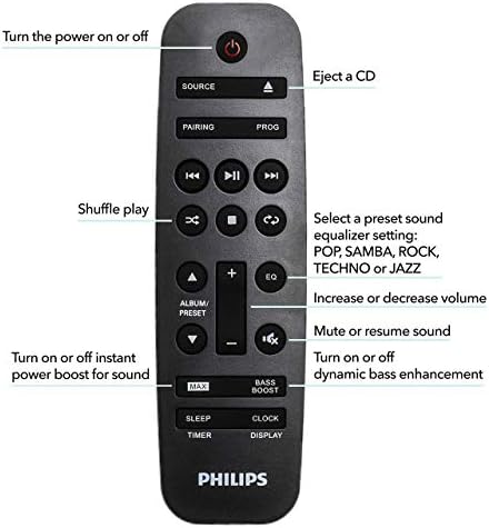 Philips FX10 Bluetooth Sztereó Rendszer Haza, CD-Lejátszó , MP3, USB, FM Rádió, Bass-Reflex Hangsugárzó, 230 W, Távirányító