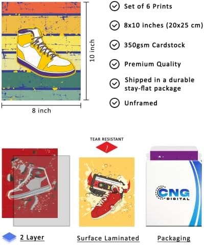 CNG-DIGITÁLIS Cipő Poszter Hypebeast Szoba Dekoráció Készlet 6 Keretben (8x10) Régi Plakátok Szoba Esztétikai AJ Wall Art Retro