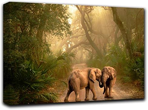 Elefántok Esőerdő Wall Art Dekor Kép, Festmény, Poszter Nyomtatás, Vászon Panelek Db - Jellegű Téma Fali Dekoráció Set - Wilde Természet