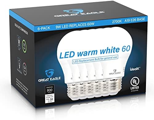 Nagy Sas Világítás Corporation 19 LED Izzó, 60W Egyenértékű Izzók, 9W 2700K Meleg Fehér, Nem Szabályozható LED Izzó, E26 Szabványos