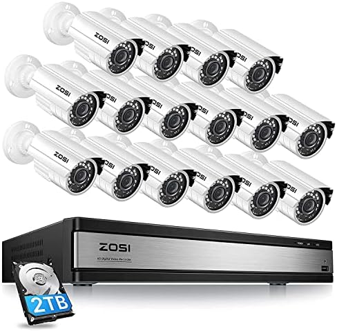 ZOSI 16CH 1080P Biztonsági Kamera Rendszer Szabadtéri 2 tb-os Merevlemez,H. 265+ 16Channel 1080P CCTV DVR 16PCS 1920TVL Térfigyelő Kamera,éjjellátó,Mozgásérzékelő