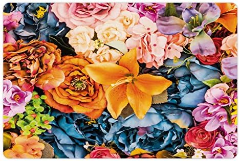Lunarable Virágos Pet-Mat az Étel, a Víz, a Csoport Vintage Stílusú Virágok Virágok Természetes Romantikus Tavaszi-Nyári