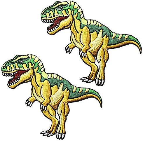 2 Db Dinoszaurusz Világ Hímzett Foltok,Jurassic Dinoszaurusz T-Rex Vas A Foltok, Varrni A Rátétes Javítás，Dinoszaurusz-Park