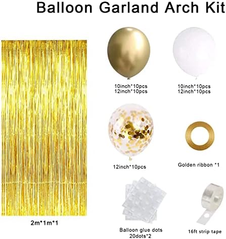 Fehér Arany Léggömb Garland Arch Kit ， Fehér-Arany Buli Dekoráció 1db Arany Csillogó Függöny az Érettségi Bulit Új Év Születésnapi