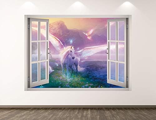 Nyugat-Hegy Unicorn Fali Matrica Art Dekoráció 3D Ablak Mitikus Matrica Falfestmény, Gyerek Szoba, Egyedi Ajándék BL30 (70 W x 50 H)