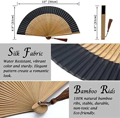 OMyTea Összecsukható Kézi Rajongó Nők - Összecsukható Kínai Japán Vintage Bambusz Selyem Fan - Meleg Flash, Templom Dekoráció, EDM, Zenei