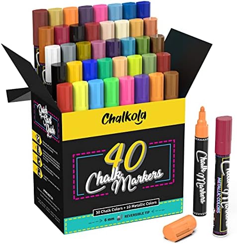 Chalkola Kréta Marker - Csomag 40 (Neon, Pasztell & Metál) Folyékony Kréta, Toll - A Tábla, Tábla, Ablak, Címkék, Bisztró, Üveg, Autó, Tábla