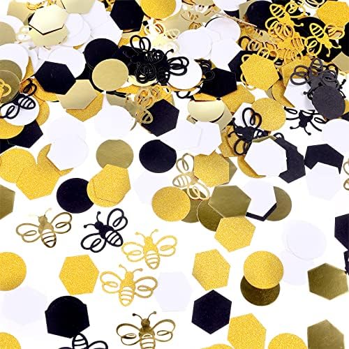 380 Darab Méh Konfetti-Arany Csillogó Méh Konfetti, Sárga, Fekete, Bee Konfetti, a Méh Témájú Fél Kör Konfetti Honeycomb Hatszög