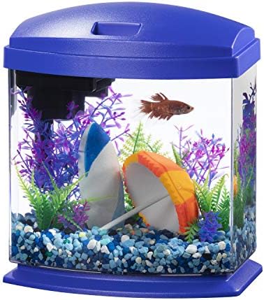 Aqueon LED MiniBow Kis Akvárium, akvárium Szett SmartClean Technológia, Kék, 1 Liter