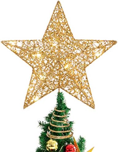 Golden Star karácsonyfa Topper Hallow Bling Por Karácsonyi fa tetején Lámpák, Ünnepi Dekoráció, 7,8 x 11.8 Inch