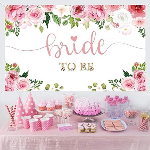 Menyasszony Virágos Banner Hátteret Jel Rózsaszín Esküvő lánybúcsú Eljegyzési Party Dekorációk, Kellékek a Nők 6 X 4ft