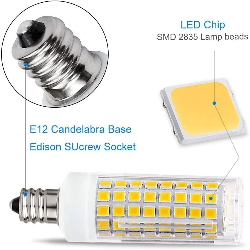 Gyertyatartó led Izzók E12 Szabályozható LED Izzó,Led Csillár Izzó Napfény Fehér 6000K 700Lm 110V AC 120V C7 Egyenértékű E12 Halogén Izzó