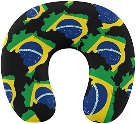 Brazília Térkép Zászló Utazási Nyak Párna U Alakú Fej-Nyaki Támogatás Párna Memory Foam Fejtámla Autó Irodában, Otthon Alszik