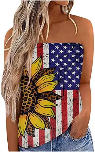 Amerikai Zászló Cső Tetejét a Nők Vállnélküli Bandeau Tartály Tetejét július 4-Ujjatlan Pólók Aszimmetrikus Hem Flowy Tunika