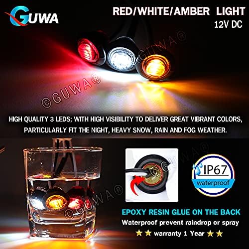 GUWA 3/4 Inch 10 Amber 10 Piros, 10 Fehér LED 3 Dióda Kis Kerek Clearance Fények Oldalon Jelölő Jelző Lámpa süllyeszthető 12V DC a Pótkocsi