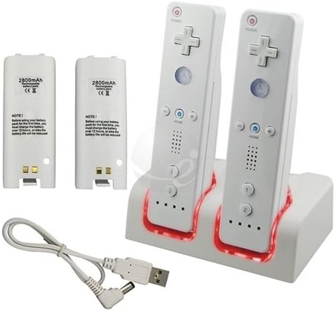 Kettős töltőállomás w/ 2 Akkumulátorok & LED Kompatibilis Nintendo Wii/Wii U Távirányító, Fehér