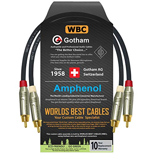1.5 Méteres RCA Kábel Pár - Gotham GAC-1 Ultra Pro - Low-Cap (21pF/ft) Audio Interconnect Kábel Amphenol ACPR Öntött, Aranyozott