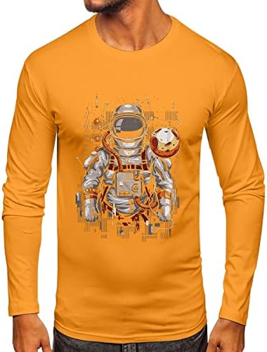 ZDDO Férfi Hosszú Ujjú Póló Esik Slim Fit Vicces Űrhajós Nyomtatás Sleeve Tee Maximum Atlétikai Sport Alkalmi póló