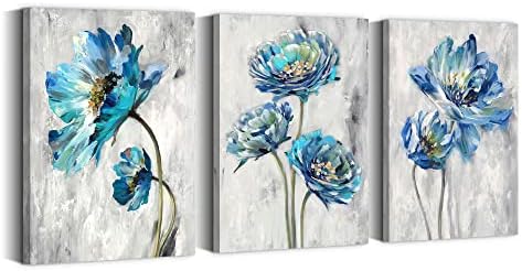 nyári dallam Absztrakt Virágos Vászon Wall Art: Modern Szürke Kék Virágos Képet, Akvarell Teal Lotus Festmény Elegáns Virág Haditengerészet