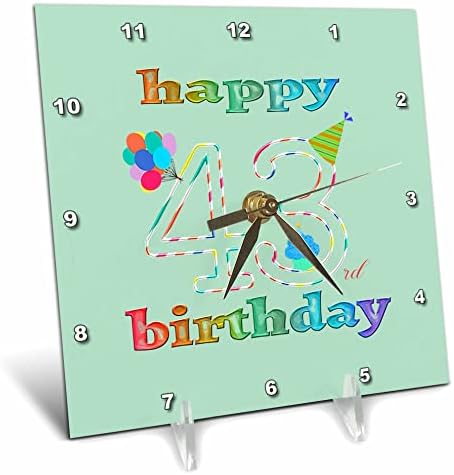 3dRose Boldog 43 Születésnapot, Süti a Gyertyát, Lufi, Kalap. - Desk Órák (dc_352386_1)