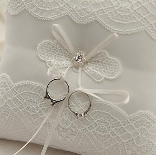 Dollbling Fehér Elegáns Csipke Szalag Esküvői Gyűrű Párna(Nem Tartalmazza a Gyűrűk),19×19cm