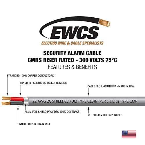 EWCS 22 AWG 2/C Str CMR Kelő Névleges Árnyékolt Hang & Biztonsági Kábel - 1000 Méter - EWCS Spec - Made in USA!