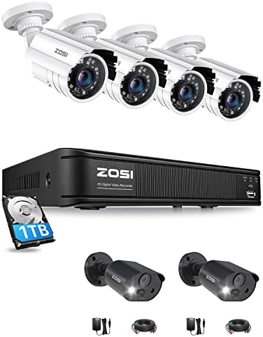 ZOSI 1080p Biztonsági Kamera Rendszer Kültéri, H. 265+ 5MP Lite 8 Csatornás DVR, 4 x 1080p Bullet Kamera, 2 x C303 Hangfelvétel