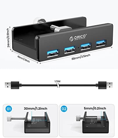 ORICO USB Hub Klip Típus 4 portos USB 3.0 Hub 5Gbps Super Speed Mini Alumínium Adatok Hub 4.92 ft Kábel（A Fehér Monitorok、Asztalok