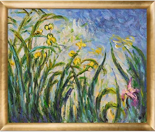 La Egyveleg, Kézzel Festett Olaj Szaporodás, Sárga Írisz, valamint Malva Claude Monet Arany Luminoso Keret, 27 x 23