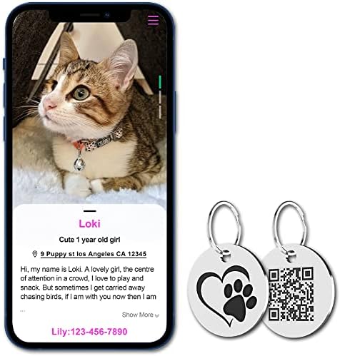 MYLUCKYTAG Rozsdamentes Acél QR Kódot, Pet-ID Címkék Macska Kategória - Pet Online Profil - Scan QR Megkapja az Azonnali Pet Helyre Figyelmeztető