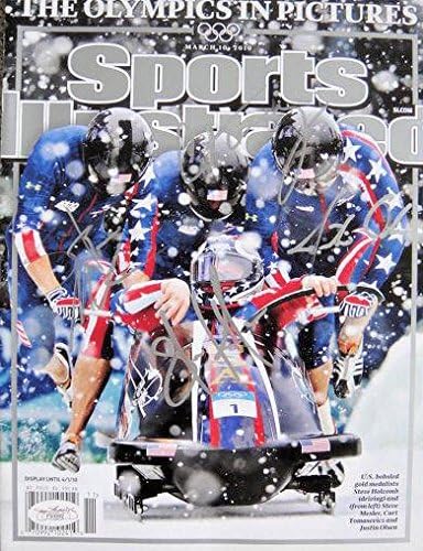 2010 USA-ban Olimpiai Aranyérmet bobcsapat Aláírt Sports Illustrated Magazin SZÖVETSÉG - Dedikált Olimpiai Magazin