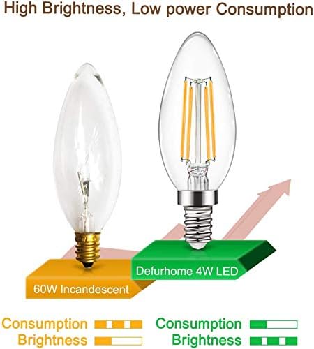 Defurhome E12 Gyertyatartót LED Izzók, 550LM, 60W Izzó Egyenértékű, Meleg Fehér, 2700K, Nem Szabályozható, C35 Végtelen üvegbura, Dekorációs