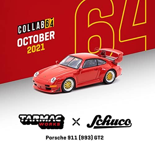 A 911 GT2 Piros Piros Belső Collab64 Sorozat 1/64 Fröccsöntött Modell Autó Schuco & Aszfalt Működik T64S-004-RD